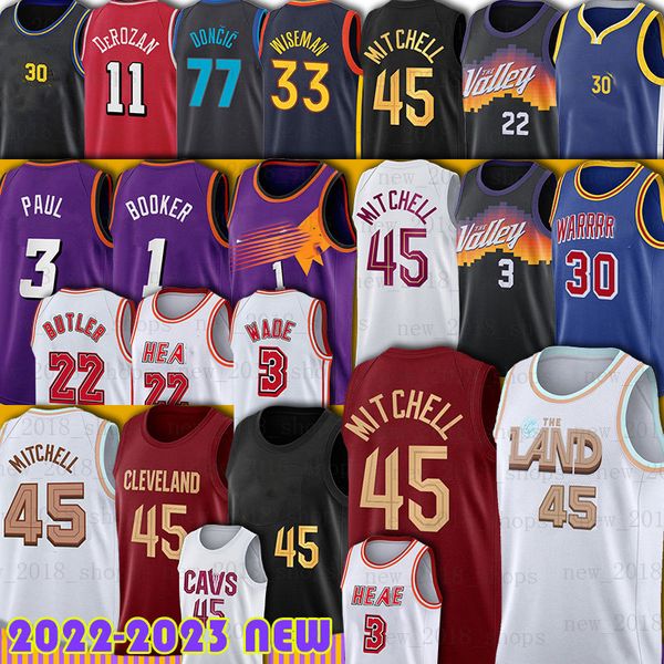 

donovan mitchell clevelands cavalier basketball jersey phoenixs sun chris paul devin booker miamis heats dwyane wade jimmy butler warriores, Black;red
