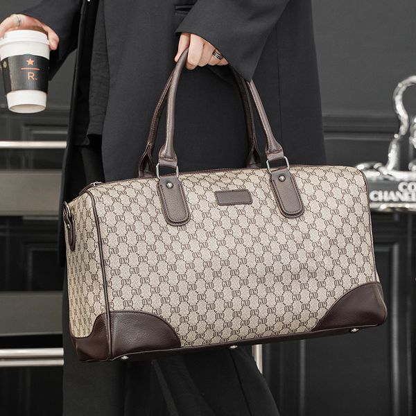 

duffel bags fashion classic travel handbag large capacity black plaid leather waterproof boarding gym bags weekend trip duffle bag organizer