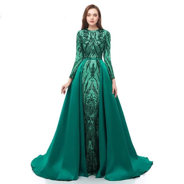 

2023 lace evening dresses with detachable train champagne beads mermaid prom gowns lace applique luxury party dress robes de soiree, Black;red