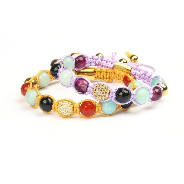 

charm bracelets fl diamond ball jewelry men and women wholesale 10pcs/lot 8mm natural stone bracelets bangle micro pave cz rame brac dhxny, Golden;silver