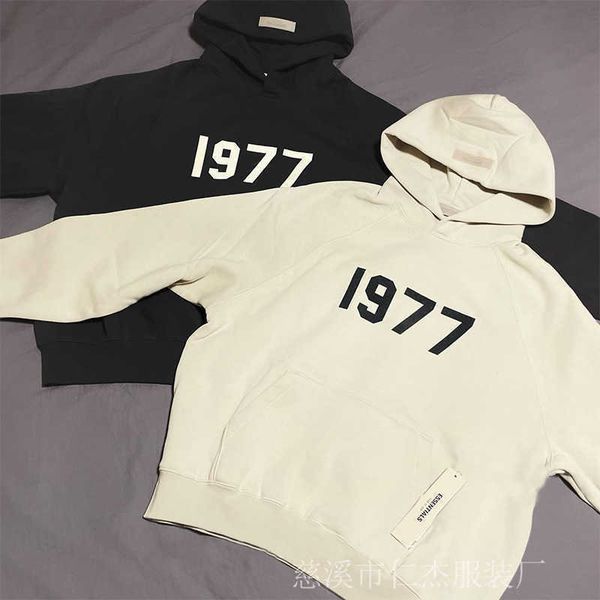

designer mens womens hoodie essentialss sweatshirts winter sweaters high fear god 1977 plush flocking printed trendy hoodie loose casual, Black
