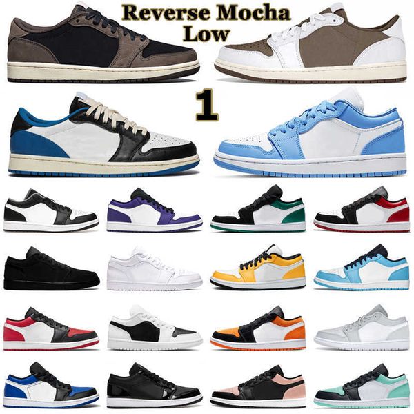 

1 low og reverse mocha 1s basketball shoes men women unc bred shadow toe wolf grey pine green white camo mens trainers outdoor sports, Black