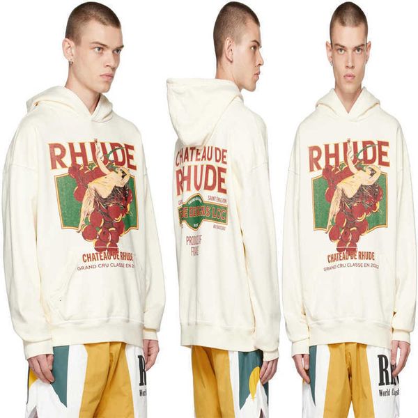 

fleece red grape sleeping beauty print rhude hoodie apricot sweatshirts men women casual streetwear hooded pullover qlv7, White;black