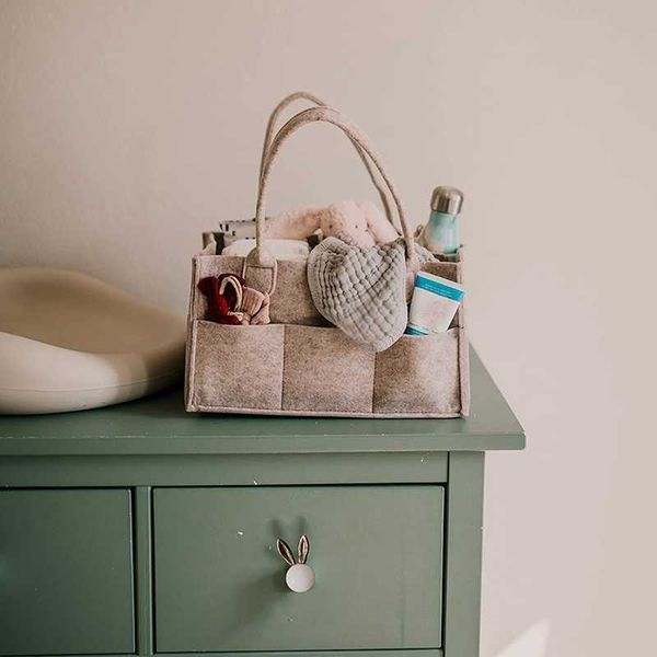 

diaper bags baby diaper caddy - nursery storage bin and car organizer for diapers and baby wipes - oatmeal t221026