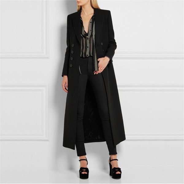 

retro elegant tuxedo womens wool blends coats classic double breasted ladies office overcoat woolen long women winter coats black color jack