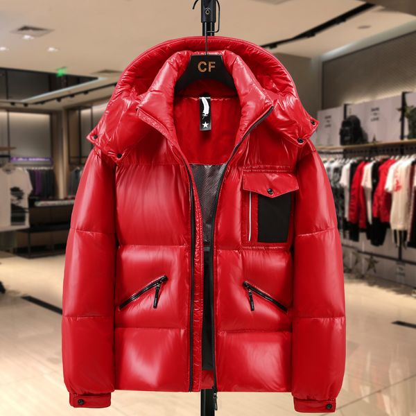 

2022 winter new thickened bright down coat for men and women couples hooded loose relaxed warm jacket, Black
