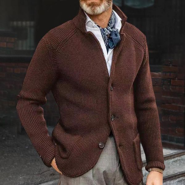 

men's sweaters winter men sweater coat thicken solid color long sleeves stand collar singlebreasted warm pockets cardigan casual coat f, White;black