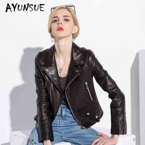 

ayunsue spring genuine leather jacket women 2020 fashion genuine sheepskin jacket rivet motorcyc jacket female sheep leather coat1819 j22072, Black