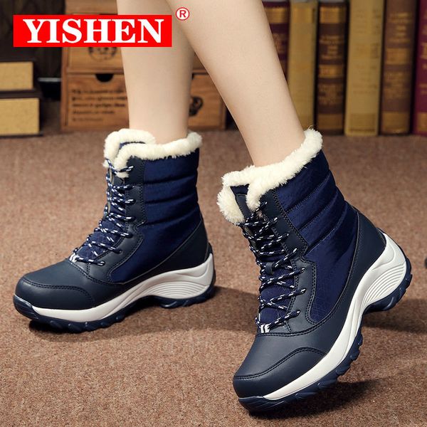

boots yishen women waterproof winter snow platform shoes warm lining kid ankle booties with thick heels botas mujer 221115, Black