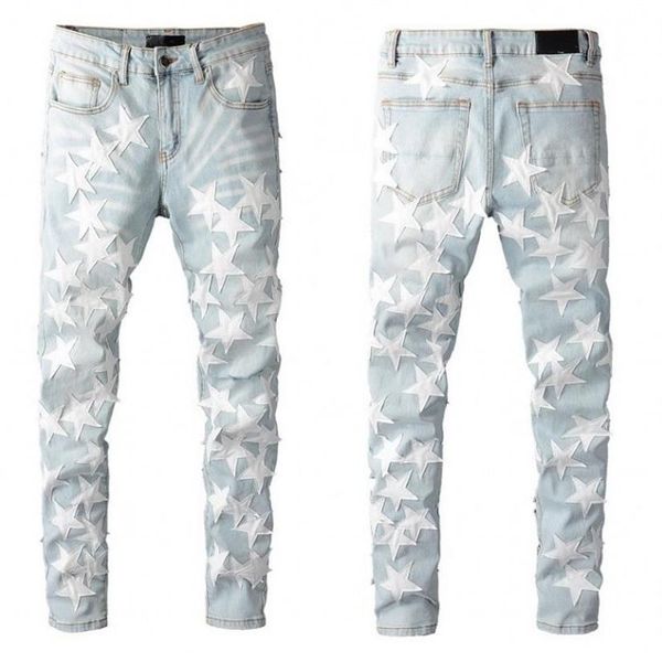 

men distressed ripped biker jeans slim fit motorcycle denim for fashion hip hop mens jean good quality270i, Blue
