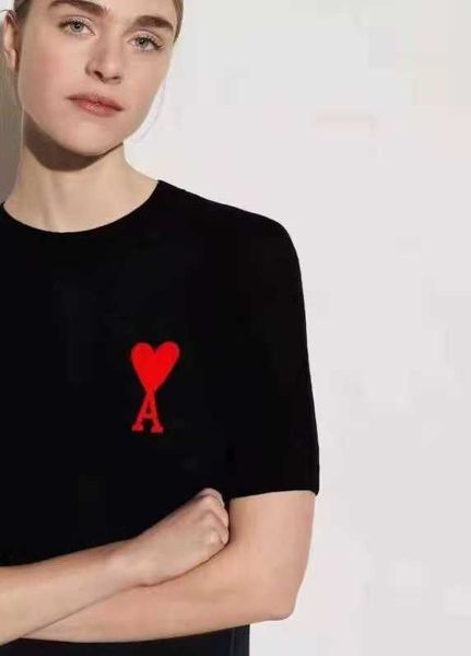 

men women t-shirt am heart designer solid cotton love jacquard round neck short sleeve loose knitwear u56e casual fashion brand i, White;black