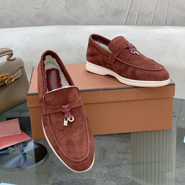 

brand dress shoes fashion-winter shearling women flat metal decor wool boots warm slip on fur simmer walk loafers, Black