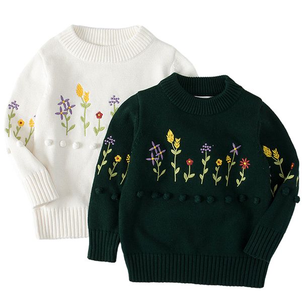 

pullover kids sweater autumn baby girls knitted pullovers s embroidery flower floral children cute 221115, Blue
