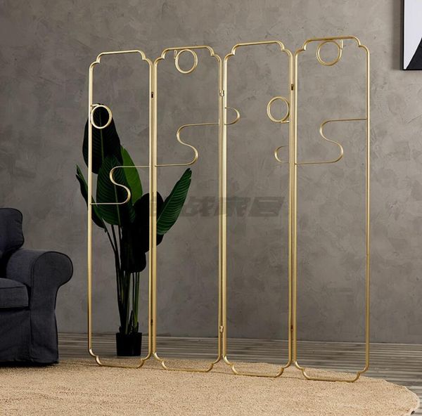 

iron art classical screens partition light luxury living room folding mobile folding screen activity creative push-pull background