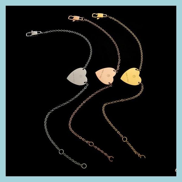 

bangle women designer bangles love heart pendant stainless steel gold sier rose colors luxury style couple bracelets la dhfx2, Black