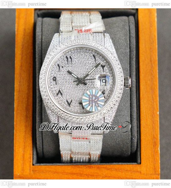 

rf 126333 eta a2824 automatic mens watch 40mm diamonds case silver arabic script dial paved diamond fully iced out 904l steel bracelet watch, Slivery;brown