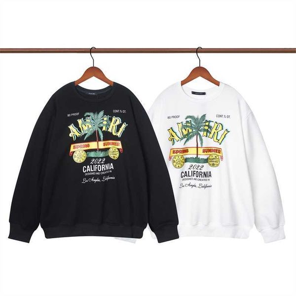 

men hoody fashion amri hoodie designer cotton ready stock autumn winter coconut tree letter print round neck casual sweater sweatshirt amii, Black