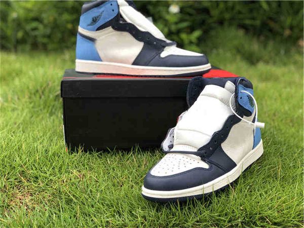 

shoes authentic 1 high og retro obsidian sail university blue chill man outdoor 555088-140 athletic sneakers original, Black