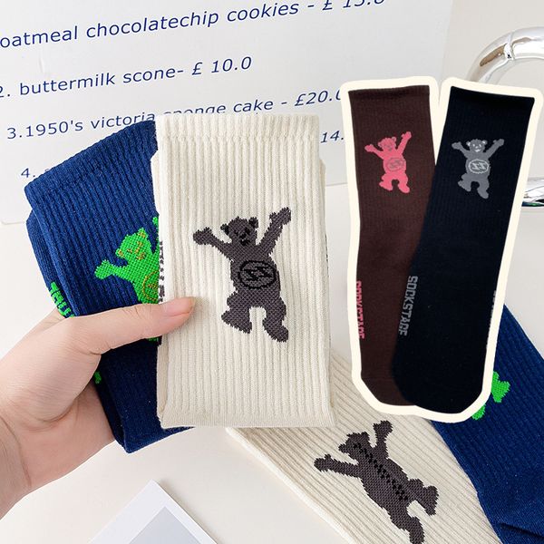 

socks bear simple leisure versatile couple high street men and women, Black;white