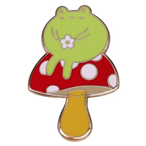 

cute frog with mushroom brooch nature woodland badge cartoon accessories, Blue