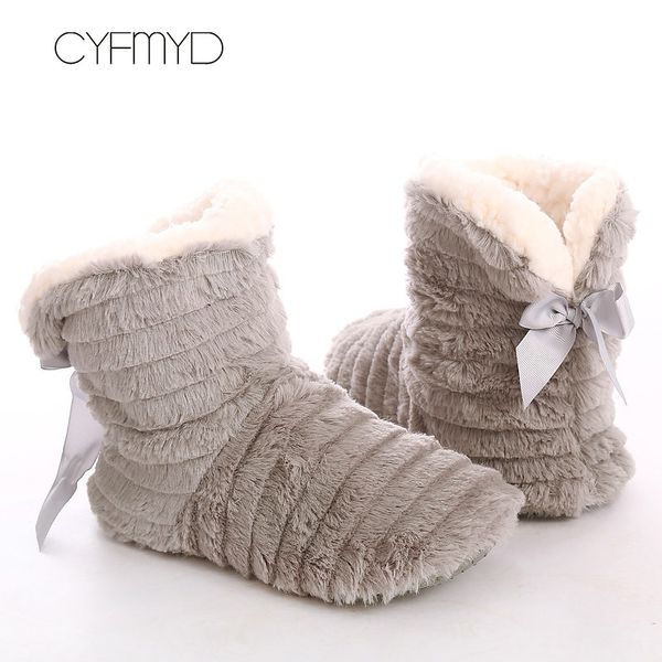 

slippers women's shoes fur for home butterfly-knot furry house bedroom girls warm soft indoor boots 221115, Black