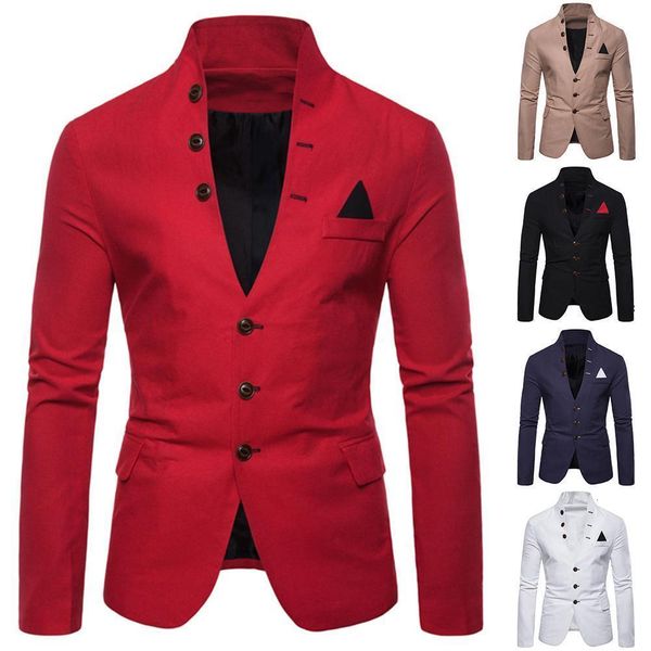 

men's suits blazers men long sleeve stand collar-tuxedo suit blazer 3 button pocket slim jacket coat 221115, White;black
