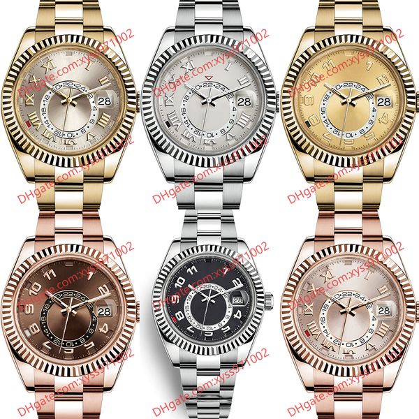 

6 model highquality men's watch 2813 sports automatic machine 326935 watches 42mm champagne dial rose gold stainless steel strap black, Slivery;brown