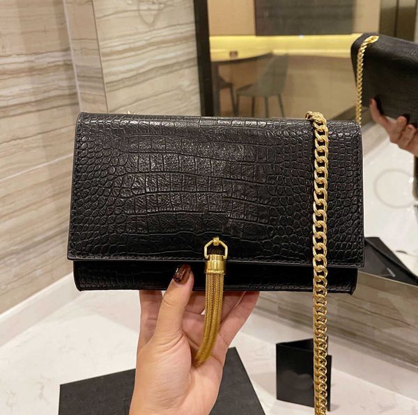 

evening bags designer croc/plain/matte real leather small tassel shoulder bags black crossbody women never fade chain purses handbags wallet