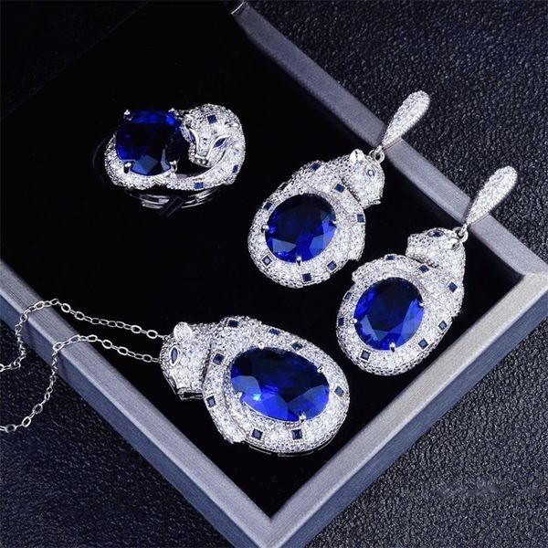 

wedding jewelry sets luxury leopard set charm animal pendant necklace hight grade geometry drop earrings for women ring ornaments 221115, Slivery;golden