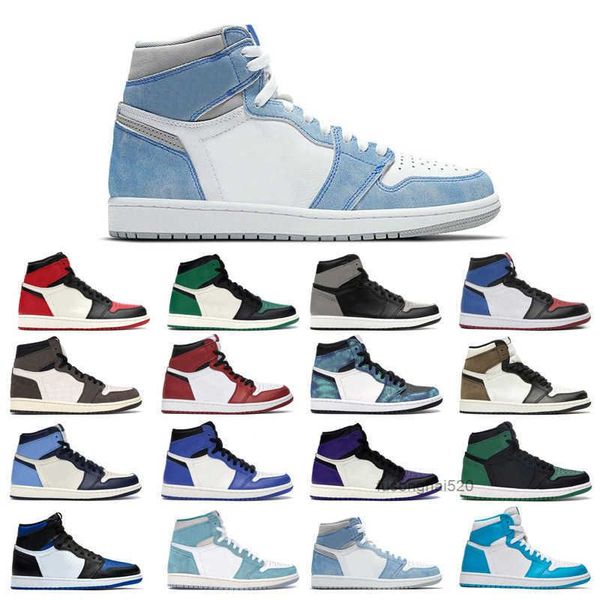 

2022 original jumpman 1s basketball shoes 1 men's turbo green unc dark mocha tie dye court purple bred toe cactus jack chicago jordon j, Black