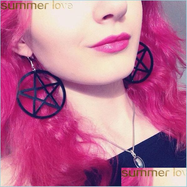 

dangle chandelier big black star pentagram earrings for women hollow dangle circle acrylic earring punk rock drop round ear jewelr dhxat, Silver