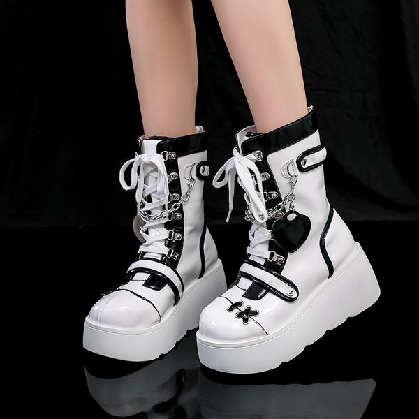 

boots metal style rock women's shoes thicksoled boots short boots cross metal decoration punk style gothic 221114, Black