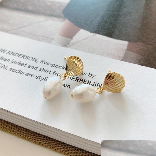 

dangle chandelier dangle earrings 18k gold real authentic 925 sterling sier pearl conch shell shape long fine jewelry cc311 drop de dhrzs, Silver