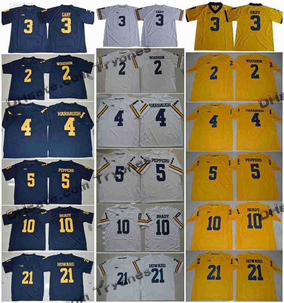 

michigan wolverines 3 rashan gary 21 desmond howard 10 tom brady 4 jim harbaugh 2 charles woodson 5 jabrill peppers college football jersey, Black