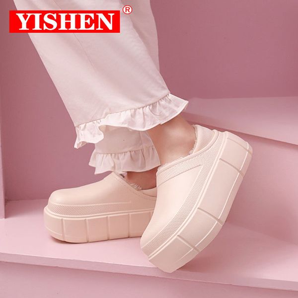 

slippers yishen women winter warm plush waterproof platform solid slides footwear bedroom indoor chunky shoe zapatillas de mujer 221115, Black