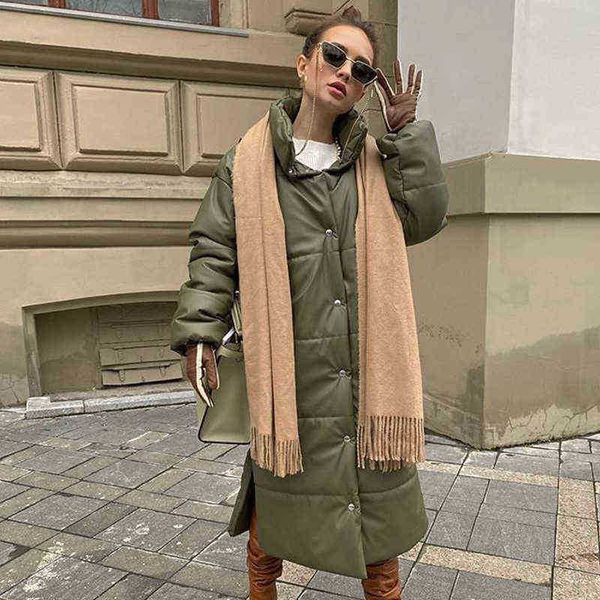 

casual fashion and elegant women pu leather windproof long jacket j220727, Black
