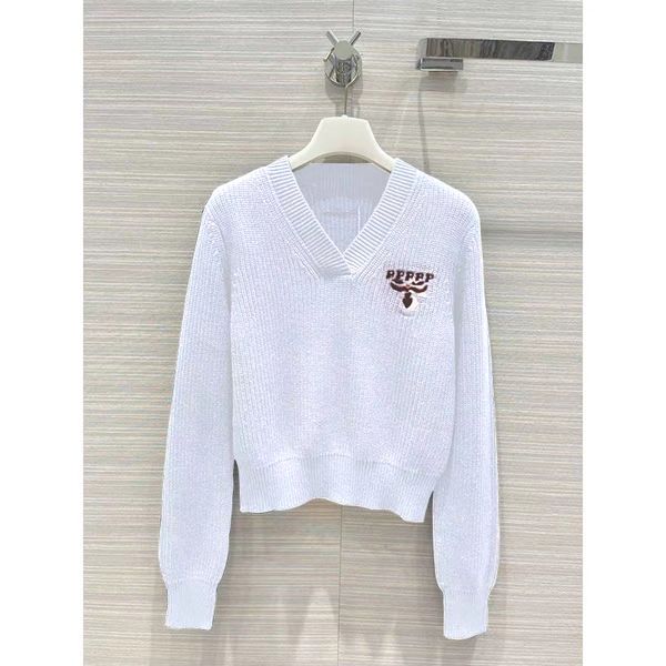 

sweater women's swweater designer sweaters autumn embroidery v-neck pullover fashion long sleeve jumper women jacquard solid color knit, White;black