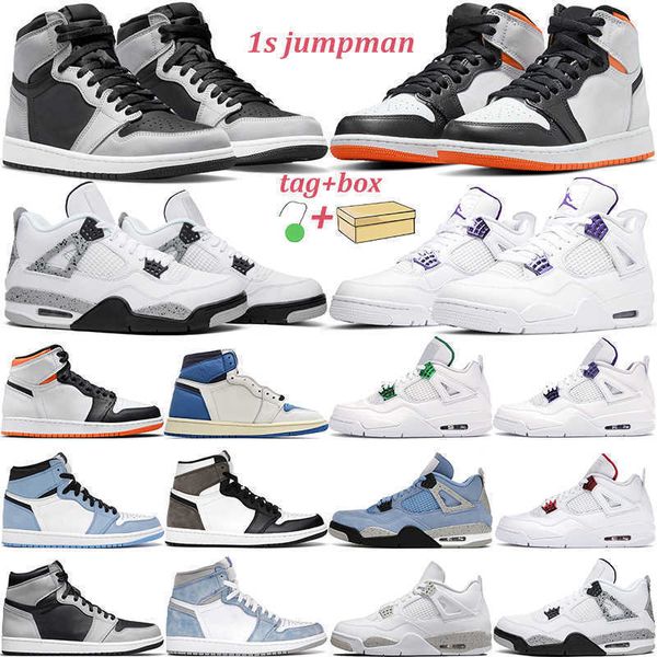 

2021 basketball shoes men women jumpman 1 1s high og electro orange military blue obsidian 4 4s fire red metallic purple mens sportsgzso, Black
