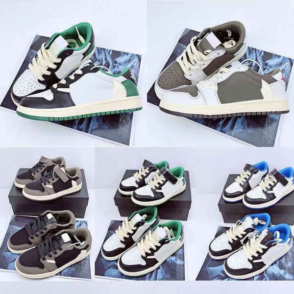 

1 retro kids low basketball shoes toddlers shoe jumpman reverse mocha 1s fragment chicago trainers sneakers for children eur 24-35, Black