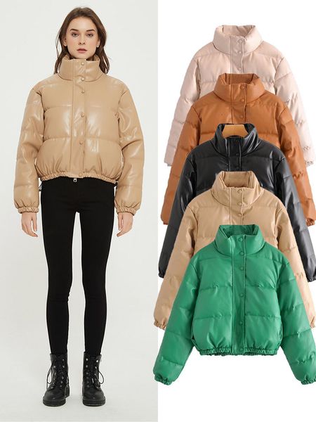 

women's leather faux autumn and winter women's fashion temperament imitation leather bread cotton jacket short coat 221116, Black