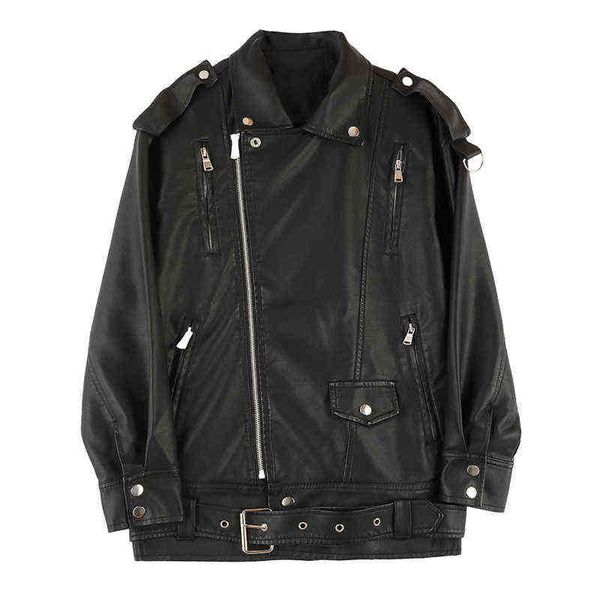 

streetwear femme 2021 spring fall zipper black pu leather jacket women fashion motorcycle biker jacket casacos feminino j220727