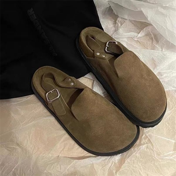 

dress shoes boots cozok 2022 summer flat shoes women thicksoled outer wear allmatch solid color casual belt buckle big toe womens 221116, Black