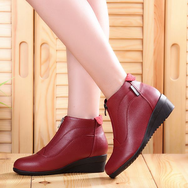 

boots winter women snow wedge heels shoes warm fur casual zip 's botas mujer 221116, Black