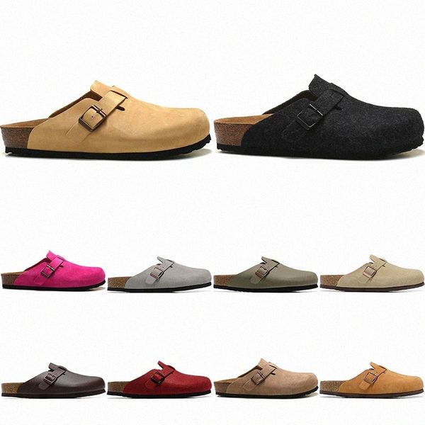 

designer boston clog mens womens slippers leather clogs cork flat fashion leather slide outdoor beach sandals 35-44, Black