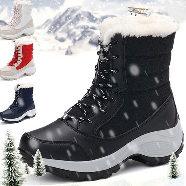 

boots snow plush warm ankle for women winter shoes waterproof female booties botas mujer 221205, Black