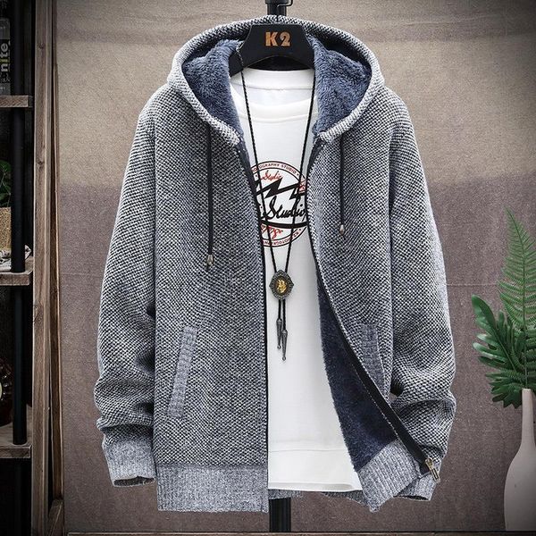 

men's sweaters men's winter thick fleece cardigan knitted sweatercoat male loose knitwear outwear coats autumn zipper sweater jac, White;black