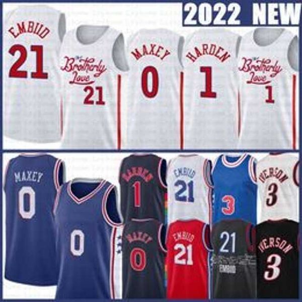 

james harden tyrese maxey joel embiid basketball jersey 2022 allen iverson julius erving sixer city white edition matisse thybulle retro shi, Black;red