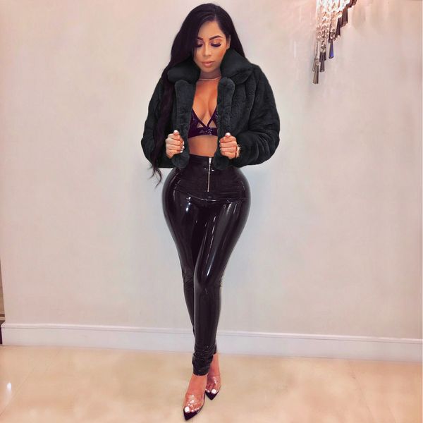 

women's fur faux jrry casual women coats long sleeve ry cropped jacket open stitch fluffy overcoat plus size xxl outdoor wear 221116, Black