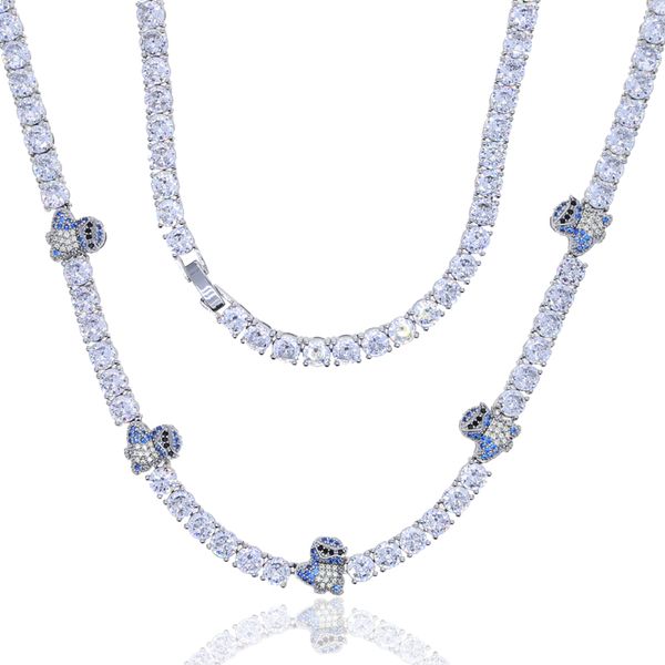 

iced out 5a cubic zirconia tennis chain necklace cute charm pendant hip hop rock punk cool men bling jewelry, Silver