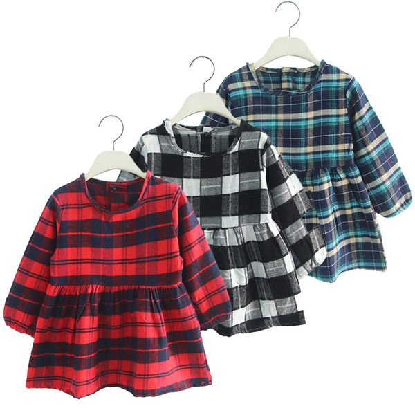 

2 baby girl long-sleeved plaid skirt spring and summer new girls' dress, Red;yellow